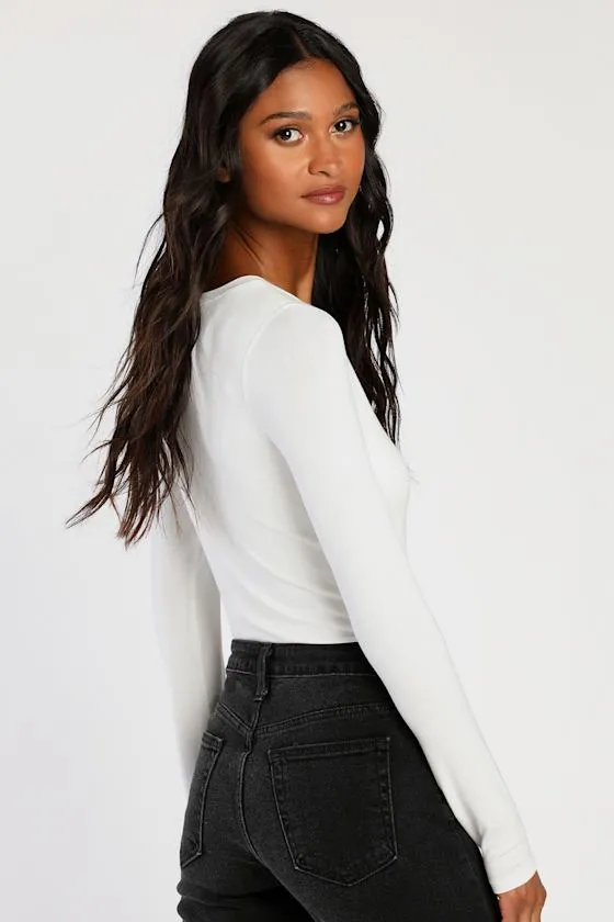 Clean Look White V-Neck Long Sleeve Bodysuit sold by Lulus product image thumbnail 4