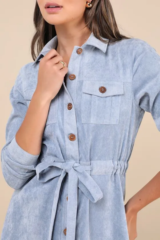 Simple Affection Blue Corduroy Mini Dress With Pockets sold by Lulus product image thumbnail 4