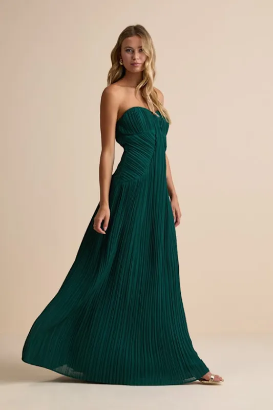 Narasha Emerald Pleated Strapless Maxi Dress sold by Lulus