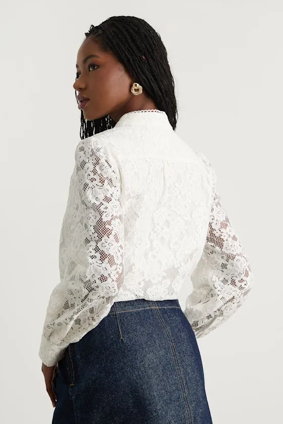 Mirabie Ivory Lace Button-Front Long Sleeve Bodysuit sold by Lulus product image thumbnail 2