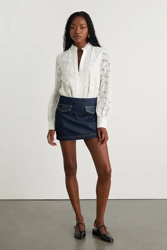 Mirabie Ivory Lace Button-Front Long Sleeve Bodysuit sold by Lulus product image thumbnail 3