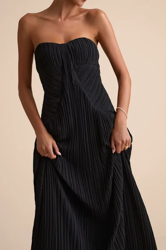 Narasha Black Pleated Strapless Maxi Dress sold by Lulus
