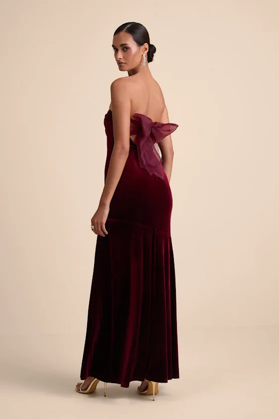 Mesmerizing Elegance Red Velvet Strapless Backless Maxi Dress sold by Lulus product image thumbnail 4