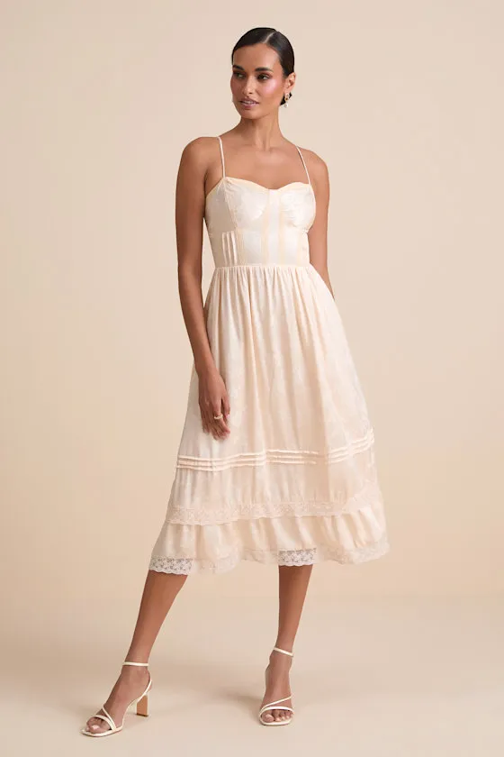 Sarisha Blush Satin Jacquard Bustier Midi Dress sold by Lulus product image thumbnail 2