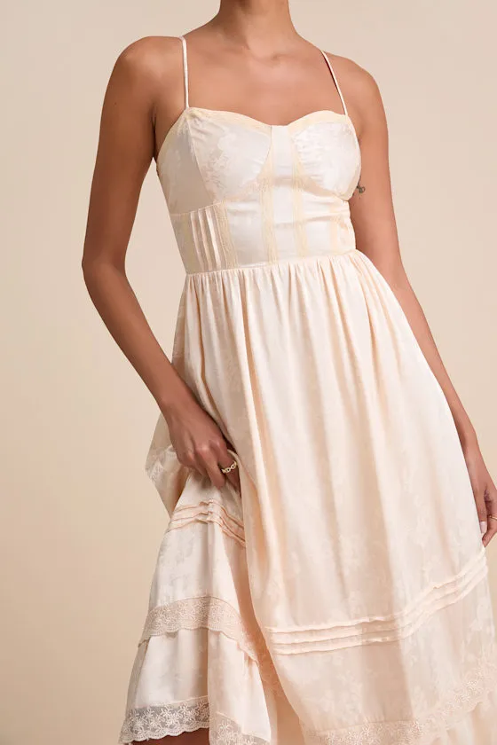 Sarisha Blush Satin Jacquard Bustier Midi Dress sold by Lulus product image thumbnail 3