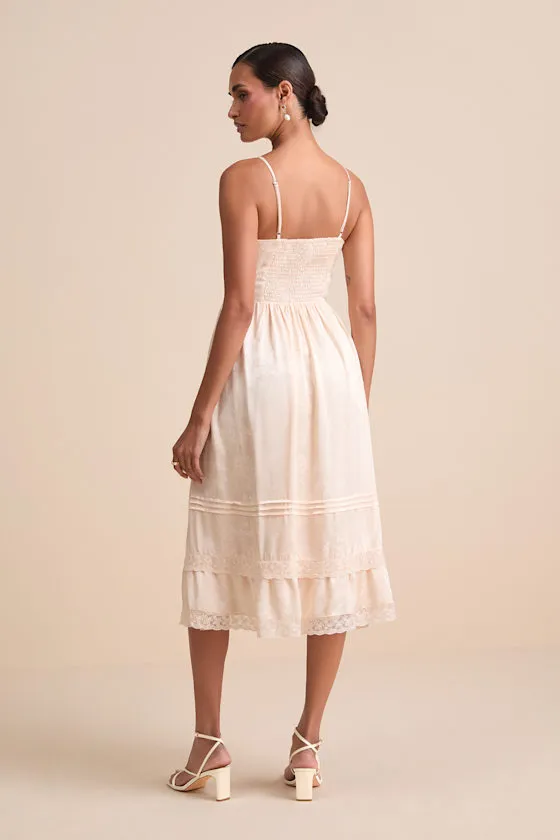 Sarisha Blush Satin Jacquard Bustier Midi Dress sold by Lulus product image thumbnail 4