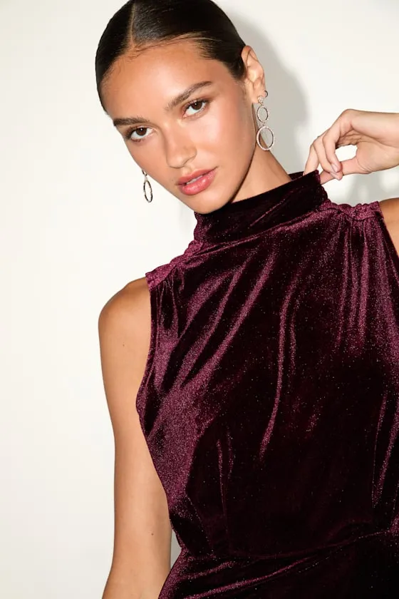 Gorgeous Darling Plum Velvet Sleeveless Mock Neck Mini Dress sold by Lulus product image thumbnail 2