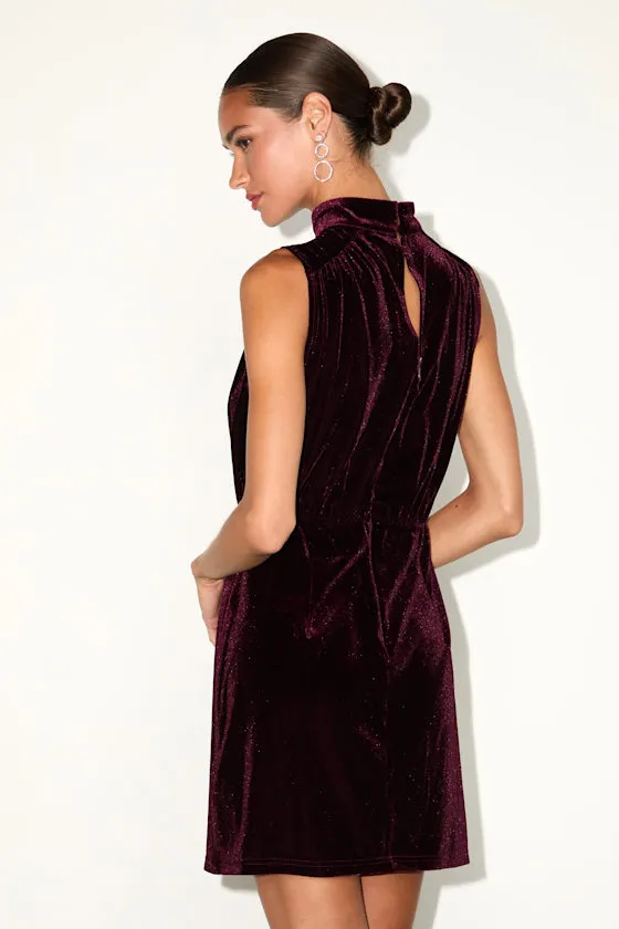 Gorgeous Darling Plum Velvet Sleeveless Mock Neck Mini Dress sold by Lulus product image thumbnail 3