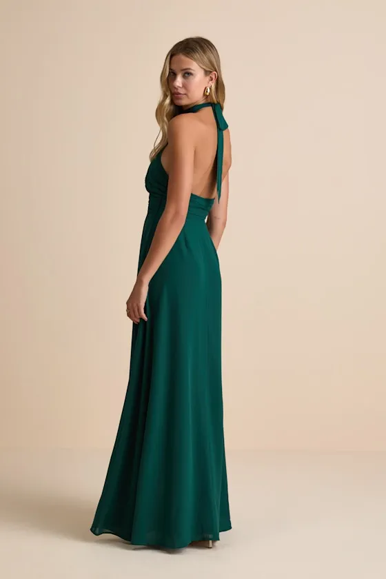 Cammie Emerald Halter Neck Ruched Maxi Dress sold by Lulus product image thumbnail 4
