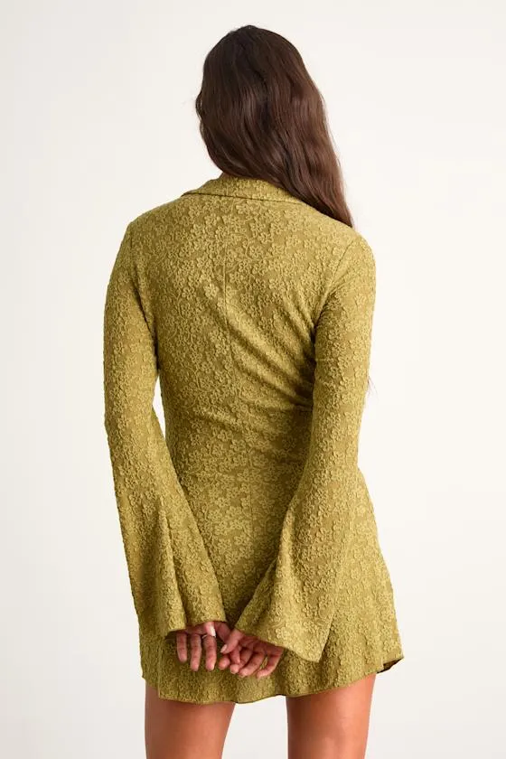 Marcella Chartreuse Jacquard Button-Front Mini Dress sold by Lulus product image thumbnail 3