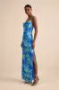 Sunniva Blue Multi Print Mesh Cowl Maxi Dress sold by Lulus