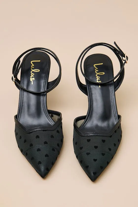 Polaris Black Mesh Heart Ankle Strap Pumps sold by Lulus product image thumbnail 2