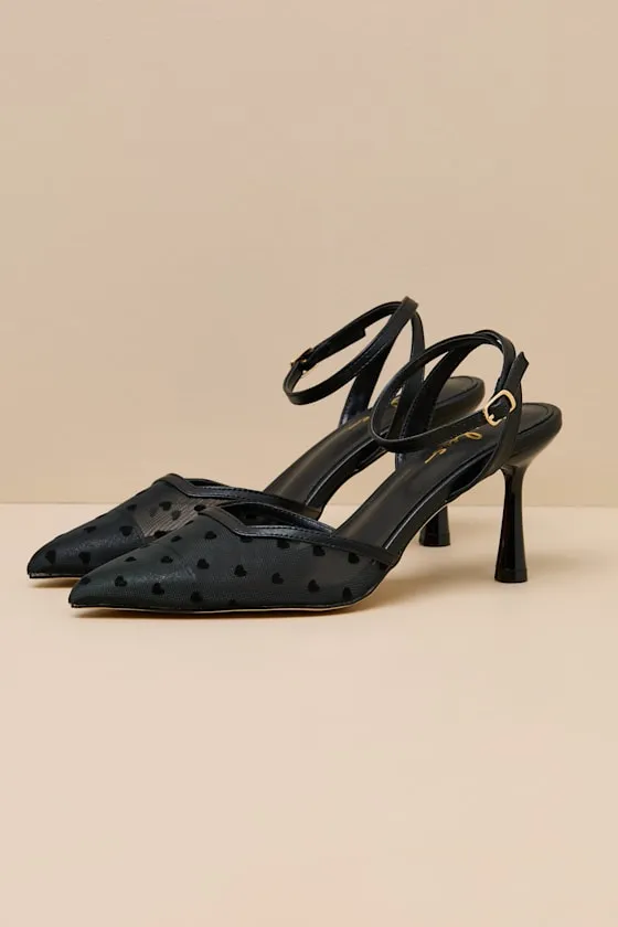 Polaris Black Mesh Heart Ankle Strap Pumps sold by Lulus product image thumbnail 4