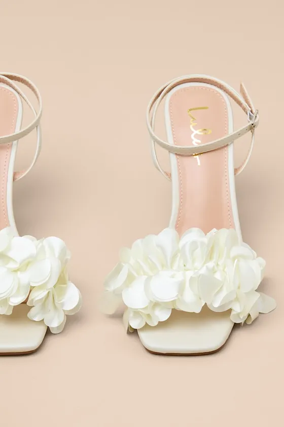 Kappa White Satin Ruffled Ankle Strap High Heel Sandals sold by Lulus product image thumbnail 4