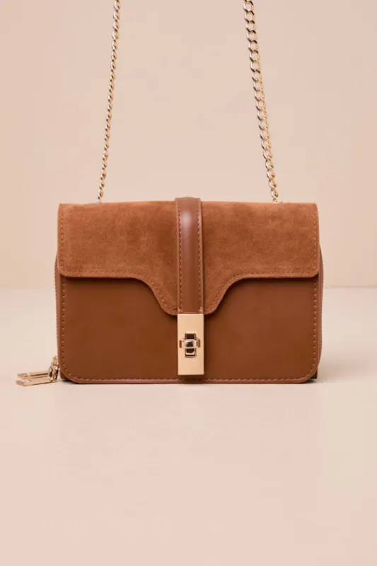 Aesthetic Style Brown Suede Leather Crossbody Bag sold by Lulus
