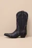 Sweet Treat Black Leather Studded Mid-Calf Western Boots sold by Lulus