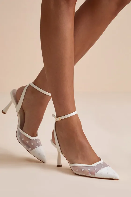 Polaris White Mesh Heart Ankle Strap Pumps sold by Lulus