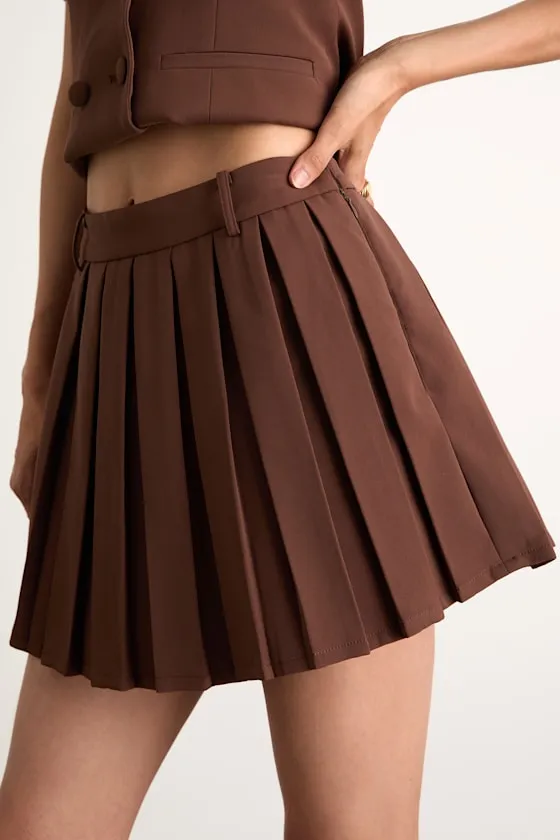 Mahika Brown Pleated High-Rise Skort sold by Lulus product image thumbnail 2