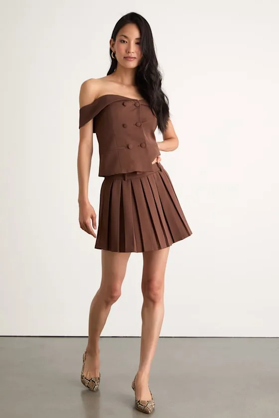 Mahika Brown Pleated High-Rise Skort sold by Lulus product image thumbnail 4