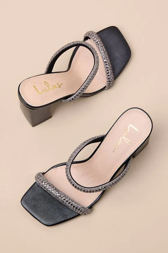 Cosmia Black Rhinestone High Heel Slide Sandals sold by Lulus product image thumbnail 2