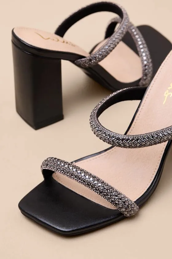 Cosmia Black Rhinestone High Heel Slide Sandals sold by Lulus product image thumbnail 3