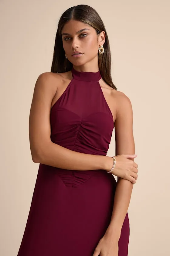 Cammie Burgundy Halter Neck Ruched Maxi Dress sold by Lulus product image thumbnail 2