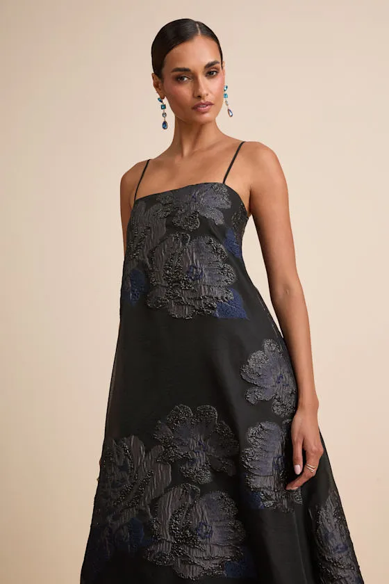 Yavanna Black Floral Jacquard Shift Maxi Dress sold by Lulus product image thumbnail 2