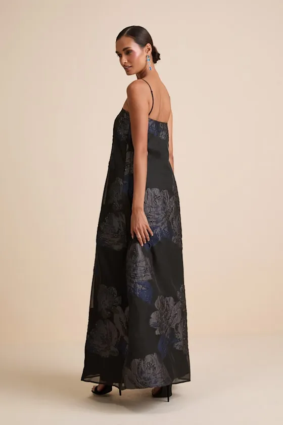 Yavanna Black Floral Jacquard Shift Maxi Dress sold by Lulus product image thumbnail 3