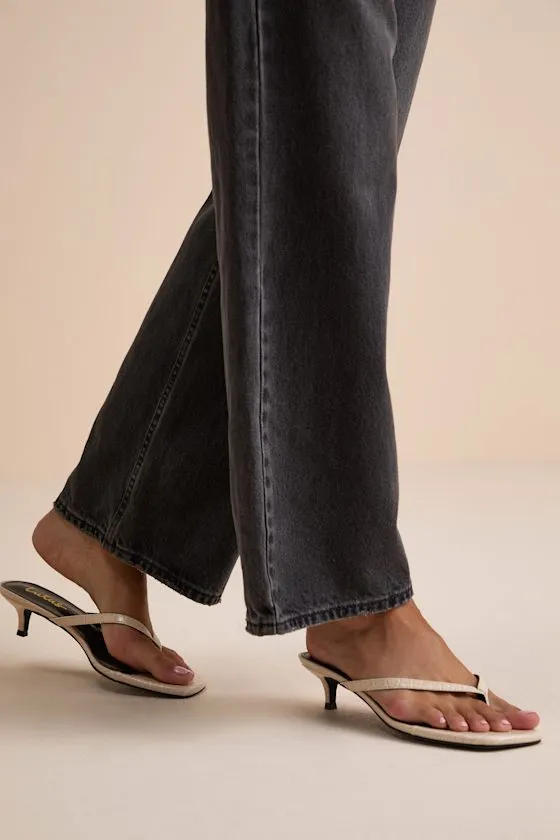 Massima Bone Croc-Embrossed Thong Kitten Heel Sandals sold by Lulus product image thumbnail 3