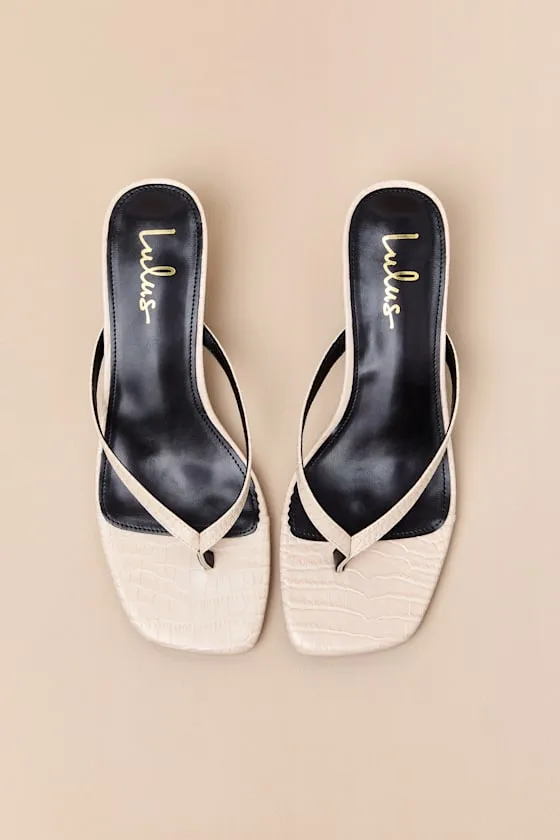 Massima Bone Croc-Embrossed Thong Kitten Heel Sandals sold by Lulus product image thumbnail 4