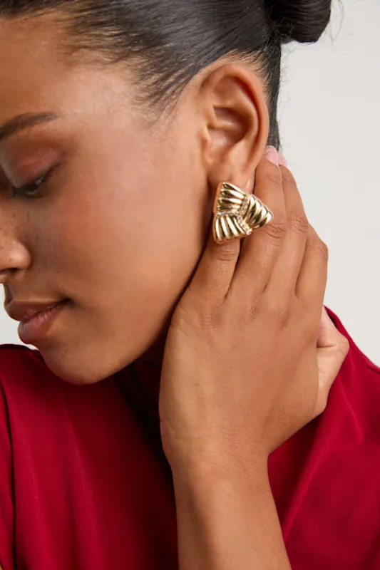 Bianna Gold Rhinestone Triangle Stud Earrings made by Lulus