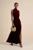 Classic Elegance Wine Red Velvet Sleeveless Mock Neck Maxi Dress sold by Lulus