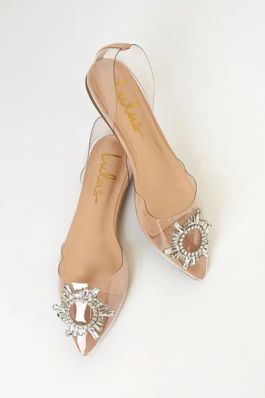 Myral Light Nude Rhinestone Pointed-Toe Flats sold by Lulus