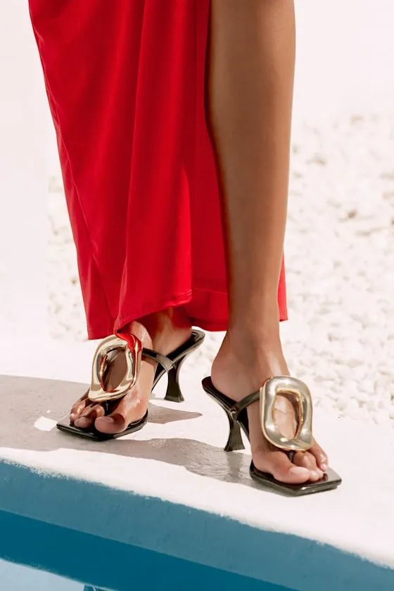 Xenia Black Patent Embellished High Heel Thong Sandals sold by Lulus product image thumbnail 2