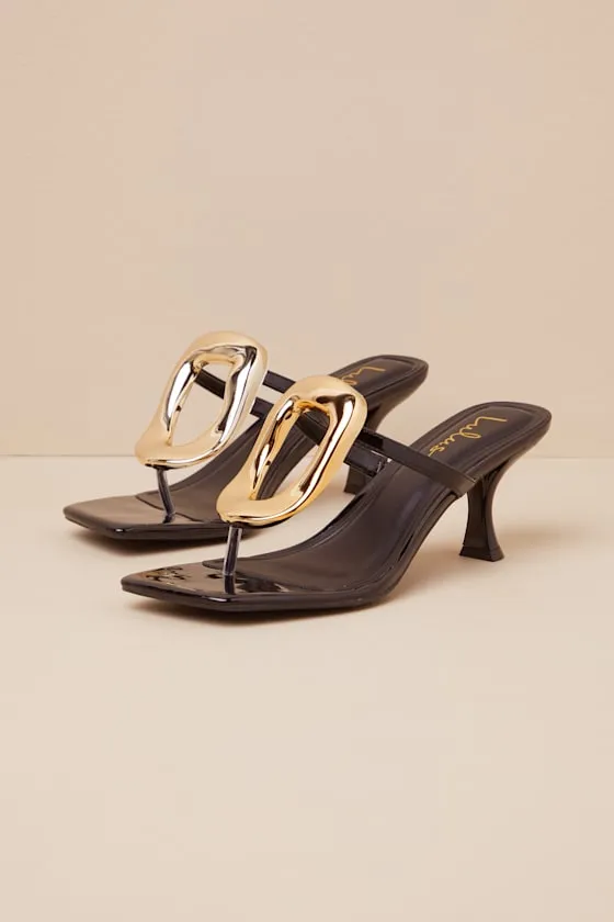 Xenia Black Patent Embellished High Heel Thong Sandals sold by Lulus product image thumbnail 4