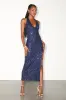 Zariya Navy Sequin Halter Maxi Dress sold by Lulus