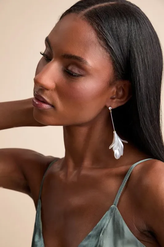 Nadia White Floral Drop Earrings sold by Lulus
