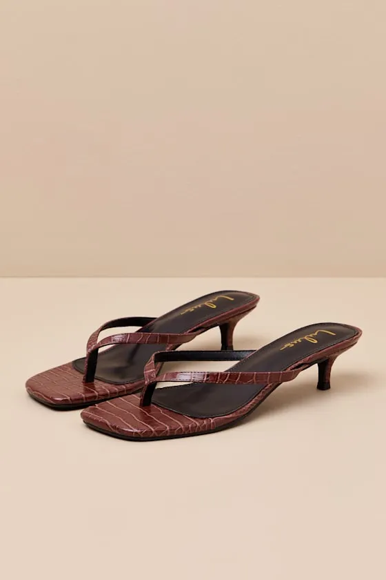 Massima Brown Croc-Embrossed Kitten Heel Thong Sandals sold by Lulus product image thumbnail 2
