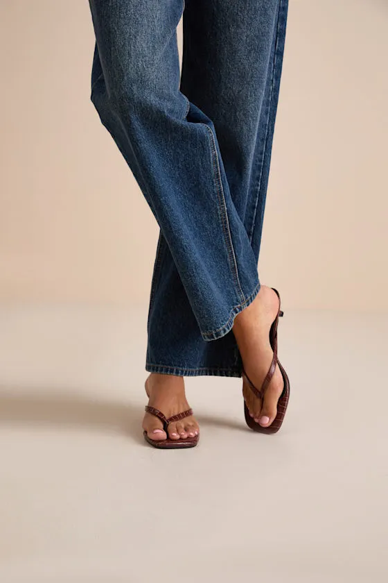 Massima Brown Croc-Embrossed Kitten Heel Thong Sandals sold by Lulus product image thumbnail 3