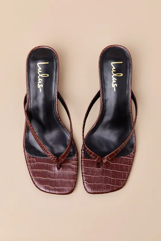 Massima Brown Croc-Embrossed Kitten Heel Thong Sandals sold by Lulus product image thumbnail 4