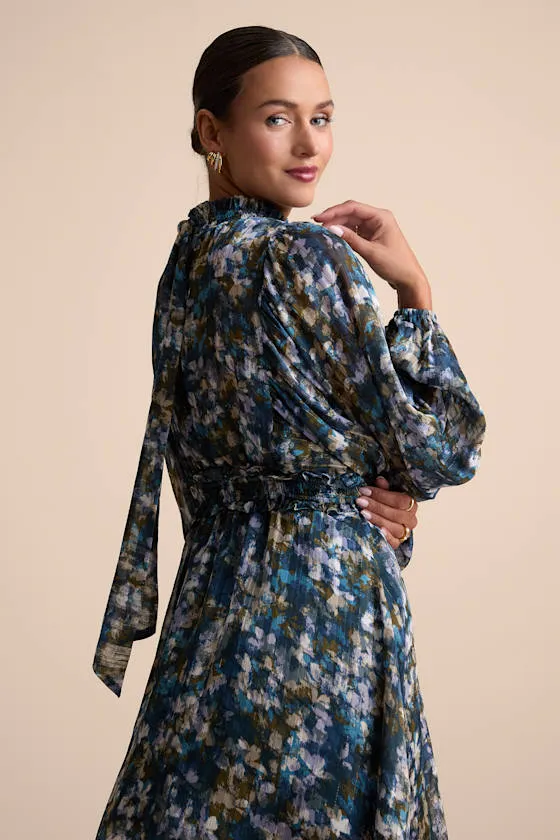 Andie Blue Multi Abstract Floral Mock Neck Mini Dress sold by Lulus product image thumbnail 4