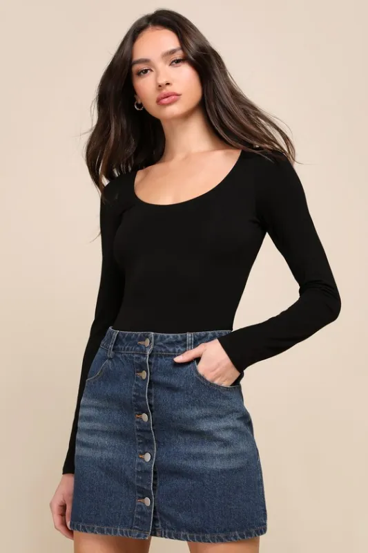 Easily Loved Black Long Sleeve Bodysuit sold by Lulus