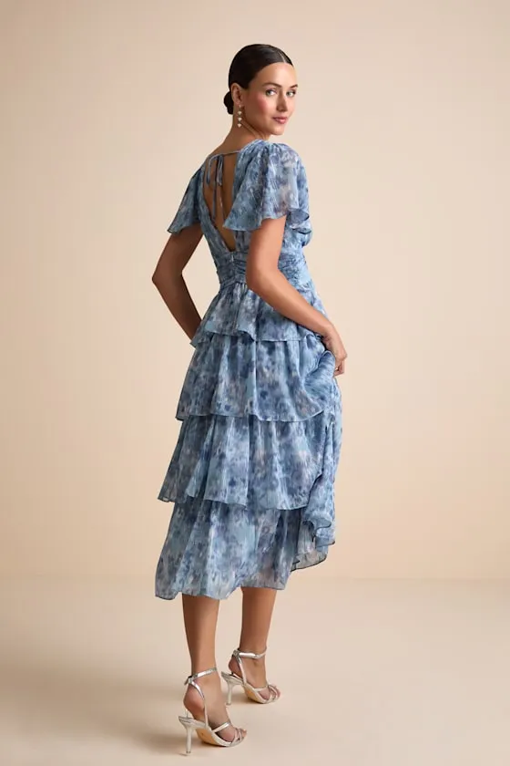 Nalia Blue Abstract Print Tiered Tie-Back Midi Dress sold by Lulus product image thumbnail 3