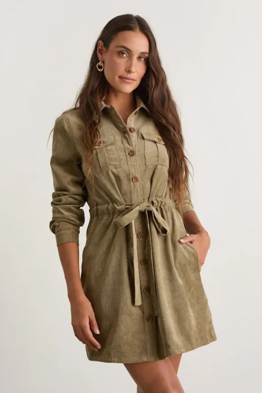 Simple Affection Olive Corduroy Mini Dress With Pockets sold by Lulus