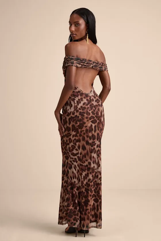 Dunia Brown Leopard Print Mesh Off-the-Shoulder Maxi Dress sold by Lulus product image thumbnail 3