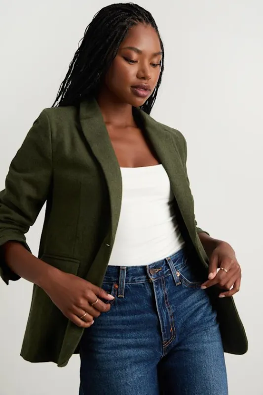 Sophisticated Chic Olive Green Tweed Blazer sold by Lulus