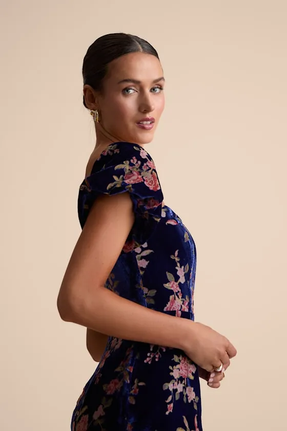 Confidently Impressive Blue Velvet Off-the-Shoulder Maxi Dress sold by Lulus product image thumbnail 2