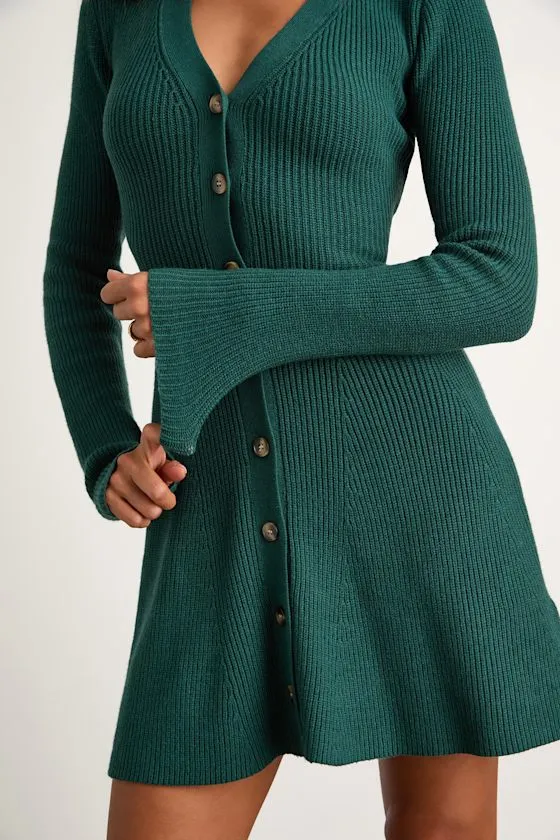 Adorably Flirty Emerald Button-Front Sweater Mini Dress sold by Lulus product image thumbnail 2