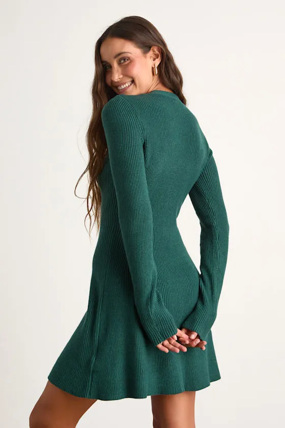 Adorably Flirty Emerald Button-Front Sweater Mini Dress sold by Lulus product image thumbnail 3