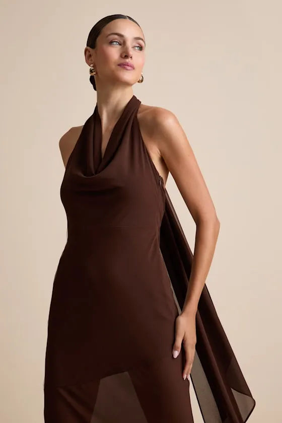 Eshai Brown Cowl Halter Midi Dress sold by Lulus product image thumbnail 3